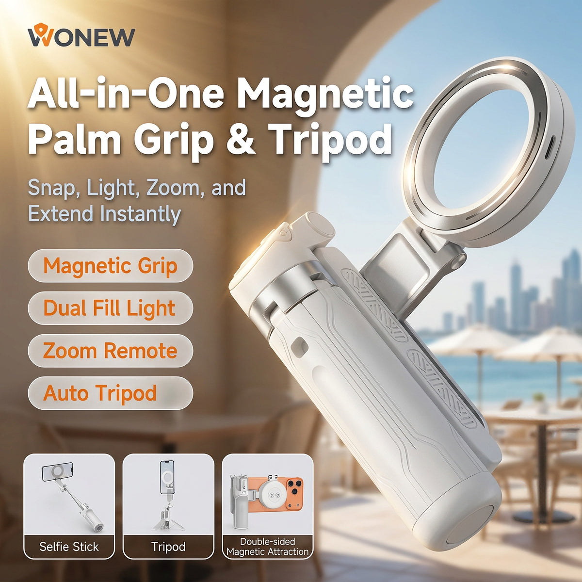 📸 Zoomable Magnetic Palm Grip | Selfie Stick & Tripod
